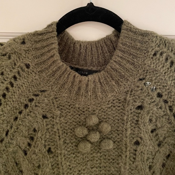 J. Crew Cable-knit pointelle sweater popcorn flowers in moss green - Picture 4 of 8